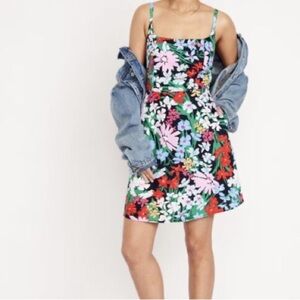 Old Navy Linen Fit & Flare Cami Mini Dress Women XXL Tall Floral Smocked Back